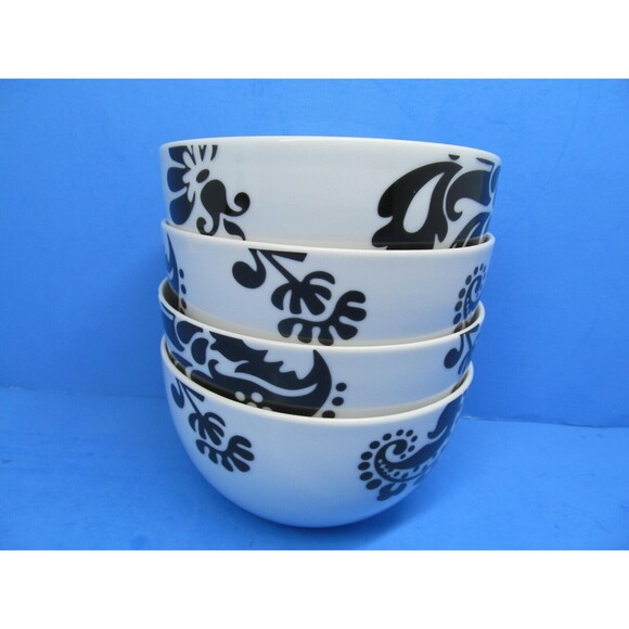 Shannon Palace Damask Black On White 3" H X 5 1/2" W Cereal Bowls Set Of 4 Bowls - Picture 1 of 7